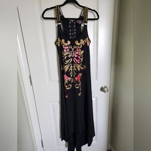 Too Fast Black Maxi Dress with Gold and Pink Accents